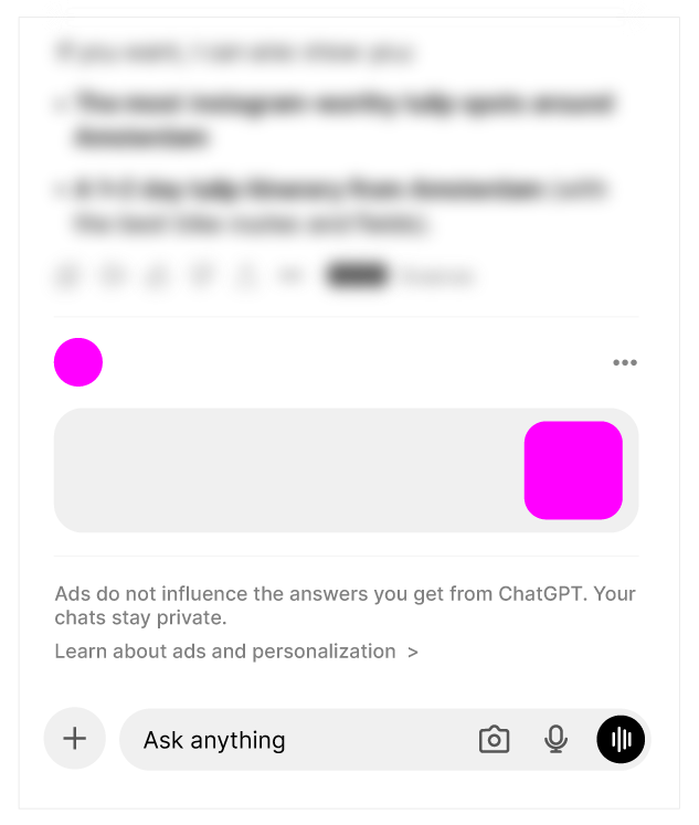 ChatGPT 回复末尾的广告位置示例
